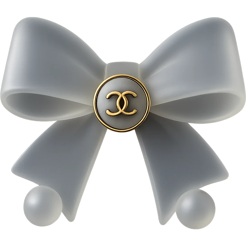 elegant bow with pearls and gold Chanel logo, glossy, monochrome, Matte Glass style emoji