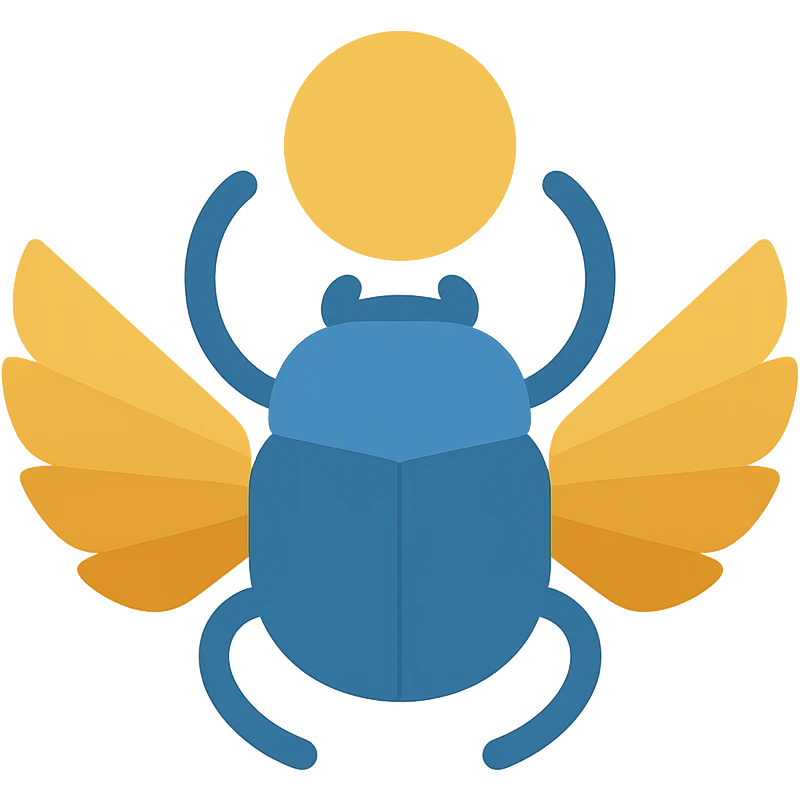 blue and gold sacred Egyptian scarab, colorful icon style emoji