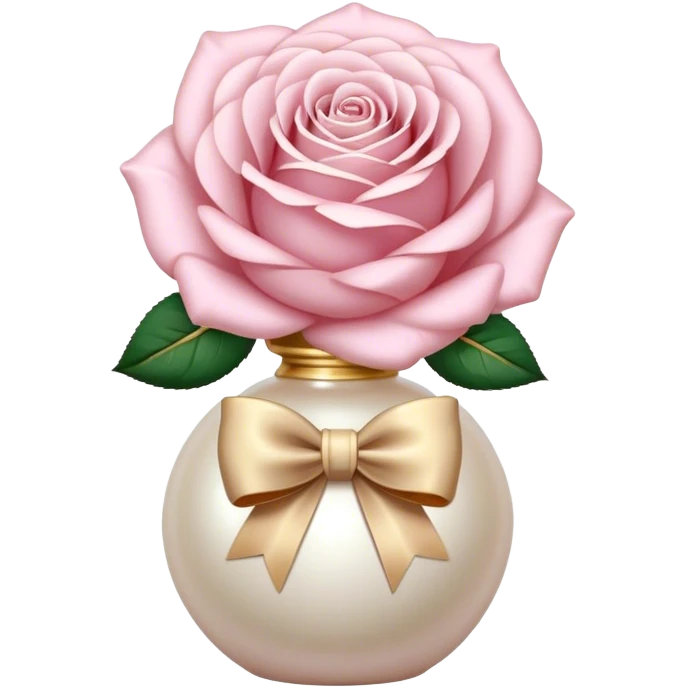 Realistic aesthetic powder pink rose in a pearl vase and a beige bow with gold decoration  emoji