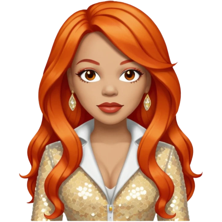 Faith Evans with long orange-red hair, ivory sequin outfit  emoji