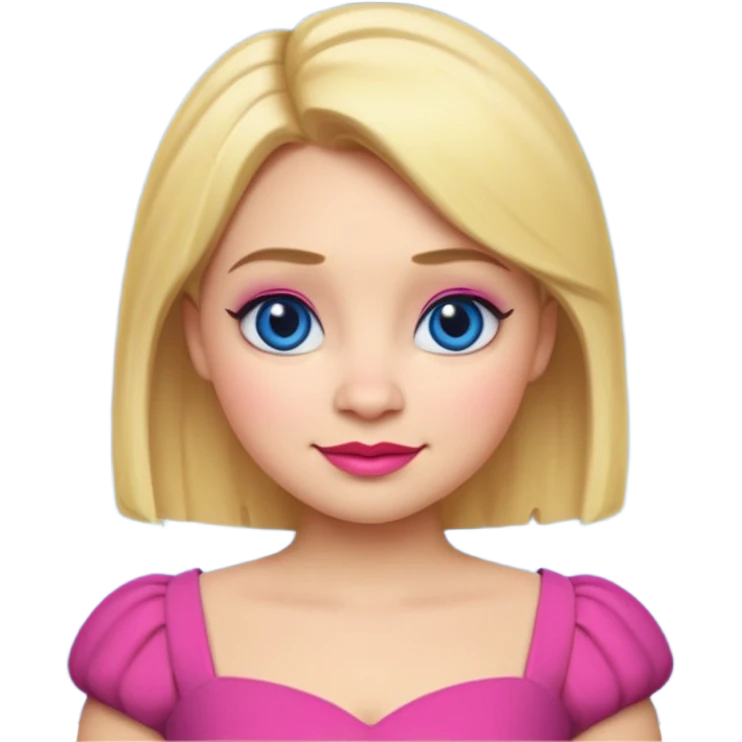 "Create an emoji-style character of Doris from Shrek — the tall barmaid with short blonde hair, bold makeup (blue eyeshadow, red lipstick), and a pink dress. Make her look confident and friendly, with a cartoonish round face and expressive emoji-like features. emoji