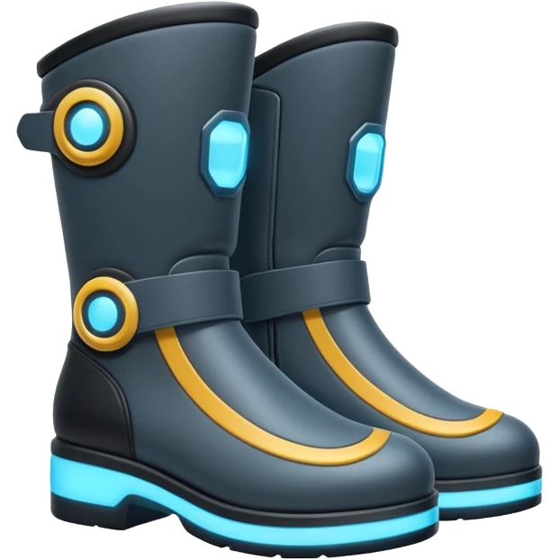Flat futuristic emoji of sleek jet boots with soft glow thrusters, rounded shapes, minimal shading, white background emoji