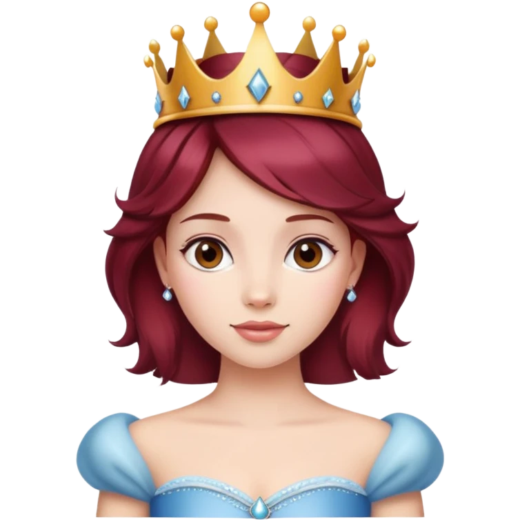 Beautiful burgundy haired girl wearing a princess crown emoji