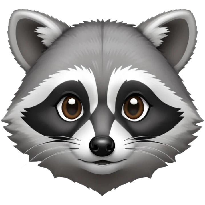Cinematic-Noble-Raccoon-Portrait-Emoji – Poised and confident, with a sturdy build and a beautifully textured fur of silver-grey accented by dark black facial markings, deep-set, large big black eyes revealing no white, simplified yet sharp and sophisticated zoom out to show shoulders emoji