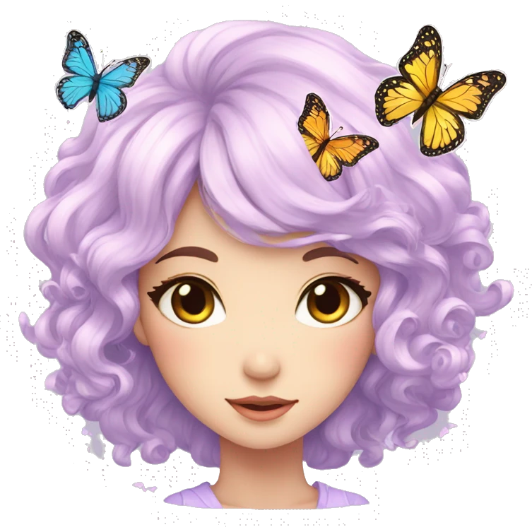 gorgeous anime pastel lady with butterflies and beautiful hair emoji