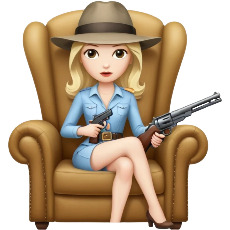 Mafia blondes woman in hat , gun , armchair  emoji