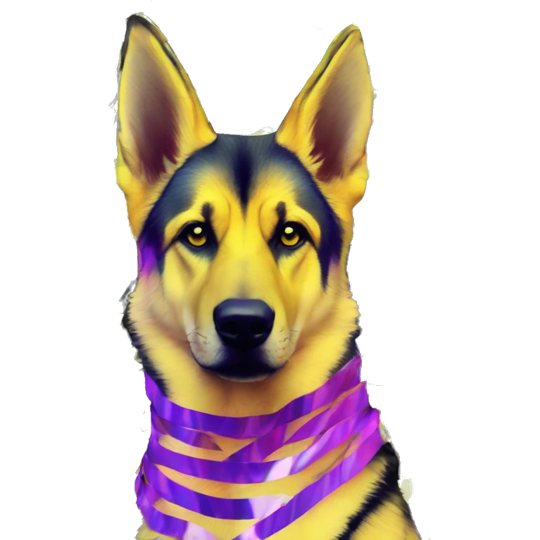.Zombie_ Vaporwave black holographic oilslick zombie yellow German shepherd dog yellow caution tape graffiti stripes iridescent blue purple yellow stripes emoji