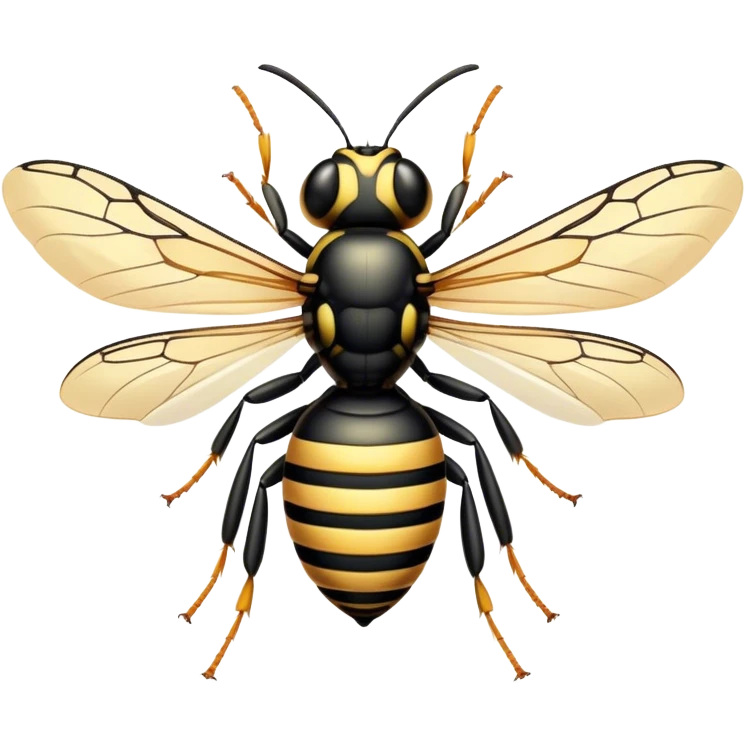 Beautiful and Majestic Wasp Portrait Emoji, Head and body rendered in serene repose with a gentle, confident smile, showcasing a refined, streamlined form with delicately patterned stripes and softly closed, focused eyes, Simplified yet exquisitely endearing features, highly detailed, glowing with a soft, drowsy radiance, high shine, relaxed and utterly noble, stylized with an air of regal insect elegance, soft glowing outline, capturing the essence of a beautiful and majestic wasp that embodies the refined power of nature! emoji
