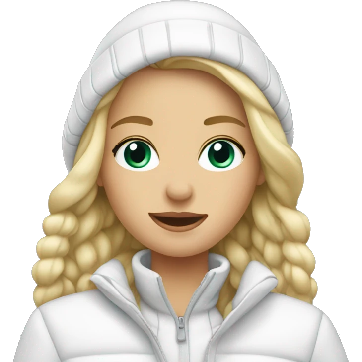 A blonde girl in winter wearing all white  emoji