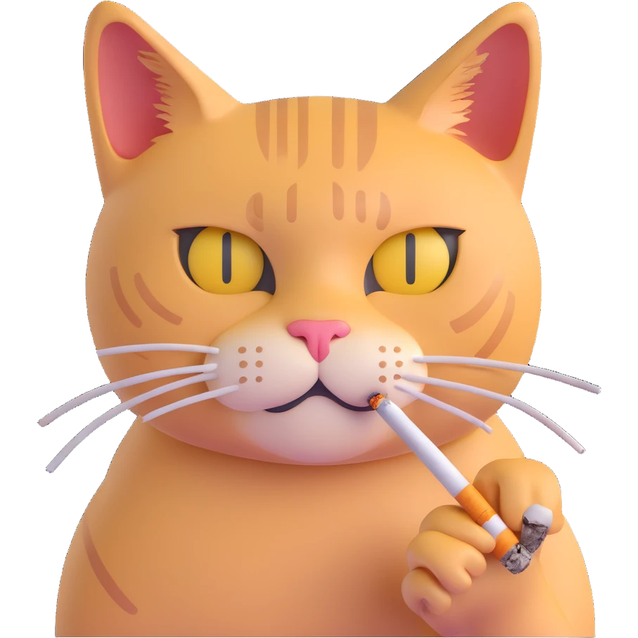 cat with cigarette in mouth staring intensely emoji