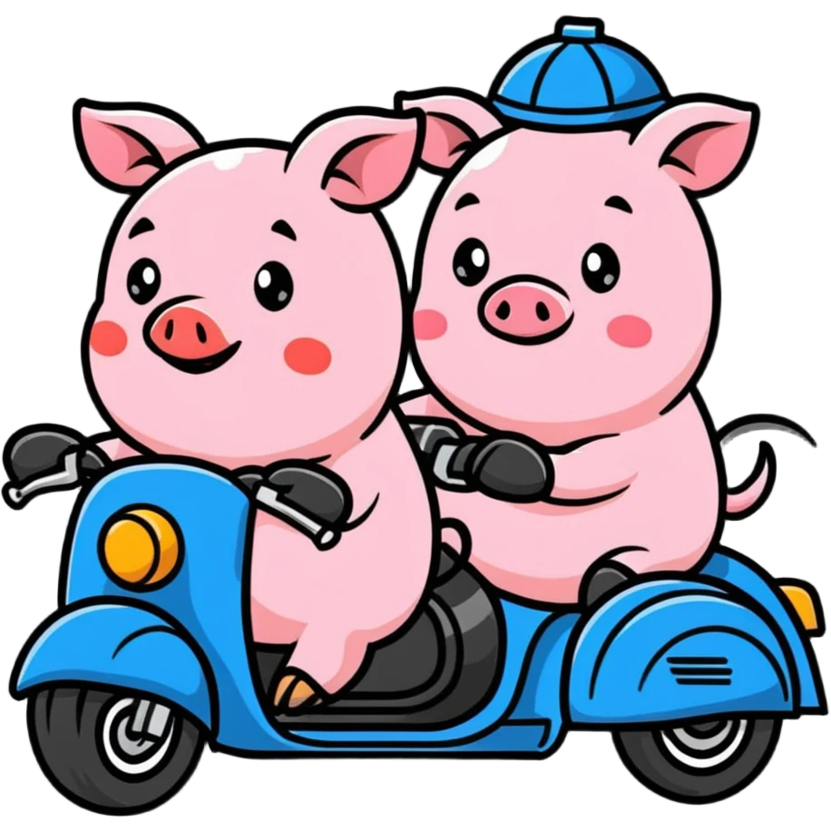 pig couple riding a motorbike, cute emoji