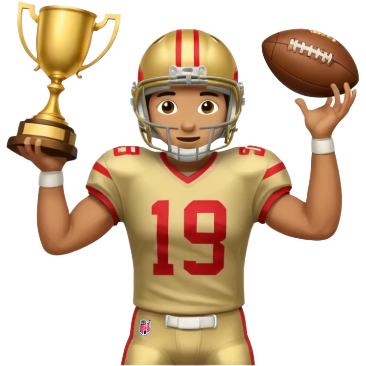 football player trophy gold old helmet player giving stiff arm knee up emoji