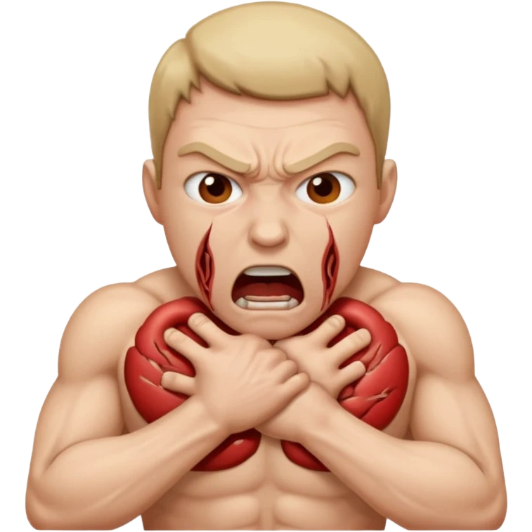 Person choking themselves with angry look an themselves emoji