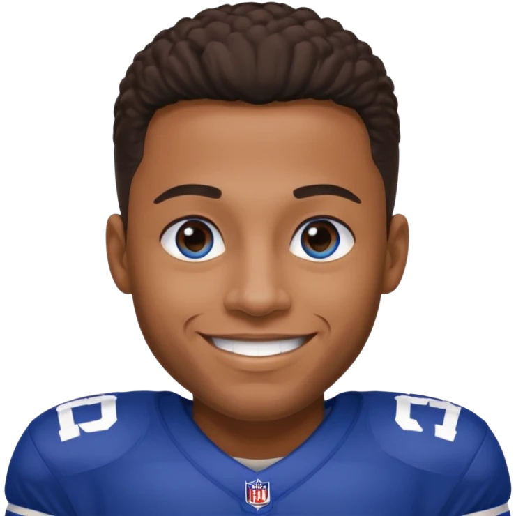 Black smiling man with blue eyes in a NY giants jersey emoji