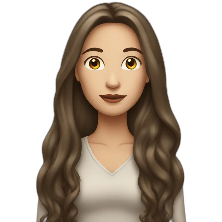Brunnette woman with very long hair and long face light skin emoji