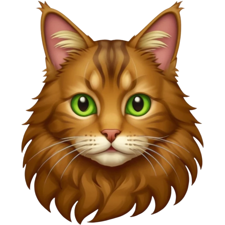 je veux un emoji chat main coon marron à poil long avec les yeux vert jaunes  emoji