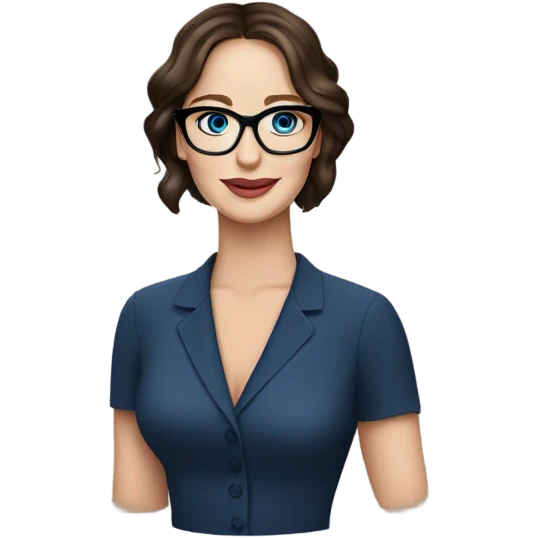 brunette elegant Jennifer Lawrence wearing glasses and blue eyes  emoji