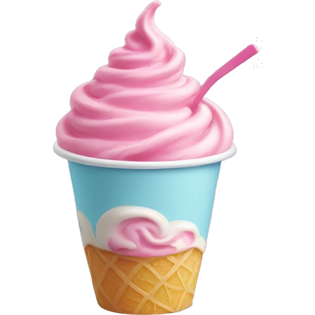 Pink frozen yogurt swirled in a light blue cup emoji