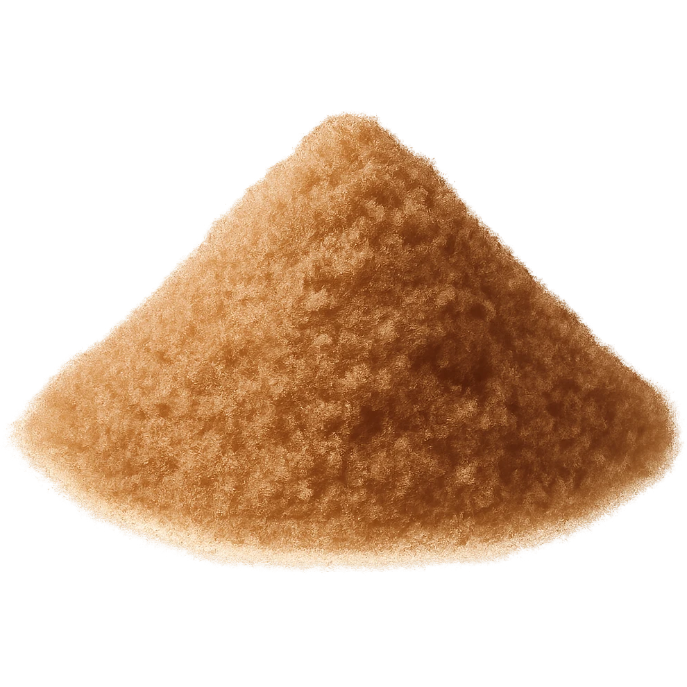 Refine the golden-brown sugar pile to show fine, small grains with a warm amber tone, matte and lightly clumped, natural molasses look, no spoon, bowl, or packaging, soft lighting, subtle shadows, transparent background, emoji scale. emoji