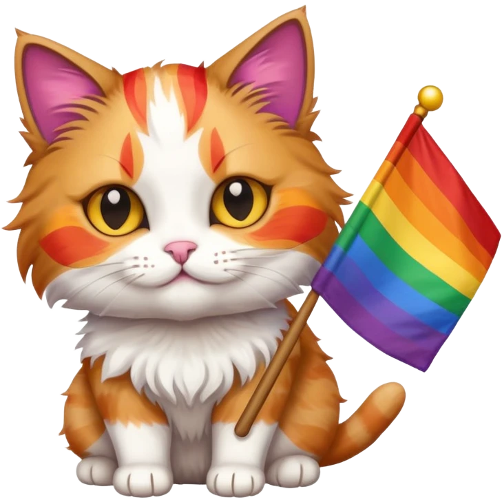 cat holding a lesbian pride flag emoji