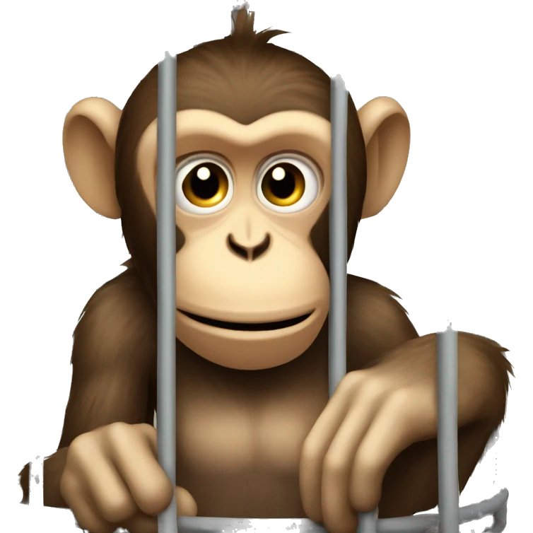 Monkey in a cage. Can't reach the banana.  4к emoji