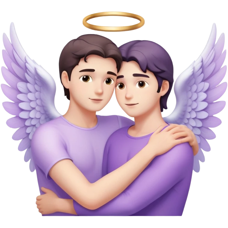 White brunette man human ray of light hugging a pastel purple woman angel emoji