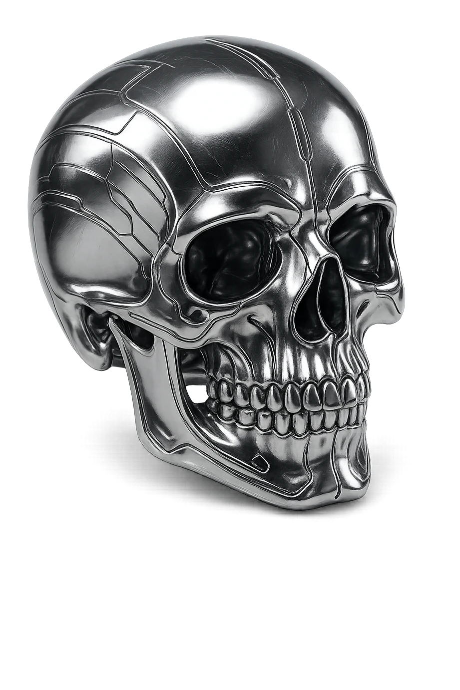 3d skull, metallic finish, chrome or silver, reflective, futuristic look emoji