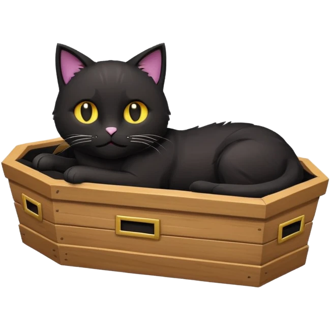 cartoonish cat in a coffin, emoji style emoji