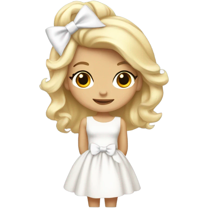 coquette blonde with white bow on hair and white dress emoji