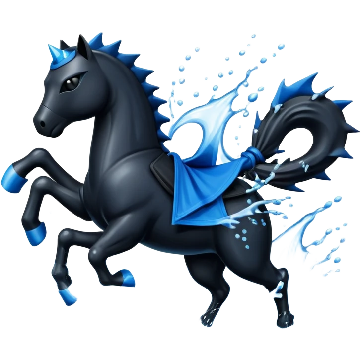 Water horse as a ninja, with a black ninja mask, wielding ninja stars, in water splash emoji