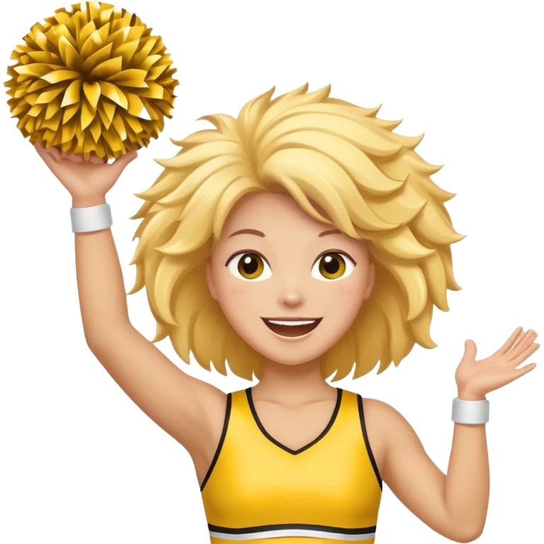 football cheerleader, hold a big cheering pom, yellow and twinkle emoji