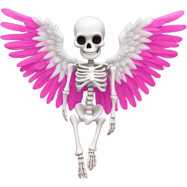 Skeleton with large hot pink angel wings cover in white sparkly clouds  emoji