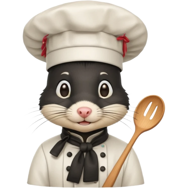 A rat with a fringe, long black hair and chefs hat emoji
