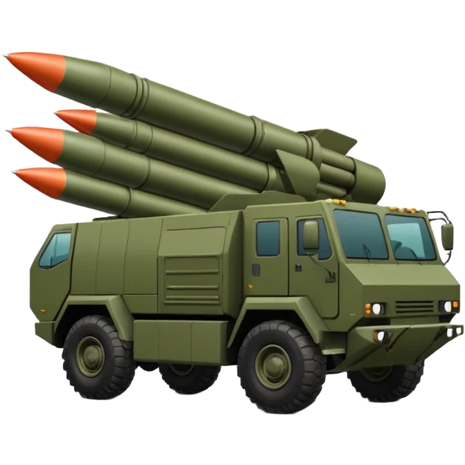 HIMARS military vehicle emoji, realistic style, six rocket tubes, cabin, military green color, simple shape with realistic proportions emoji