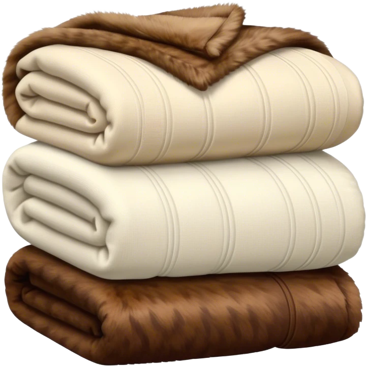 Stack of folded luxury blankets, one cream-colored knit and one brown fur emoji