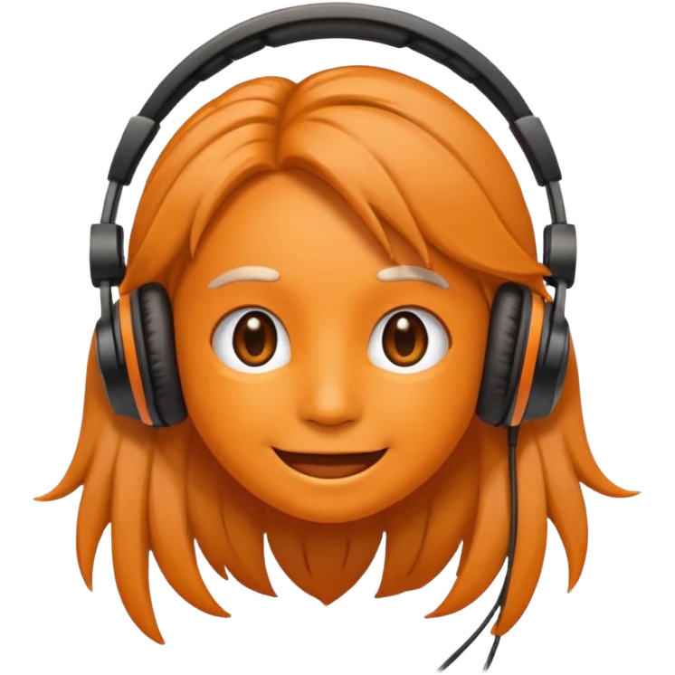 Orange happy face emoji with a couple of hair,headphones,and antennas. emoji