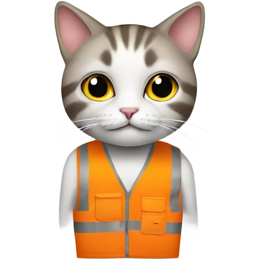 cat with a sign and an orange vest emoji