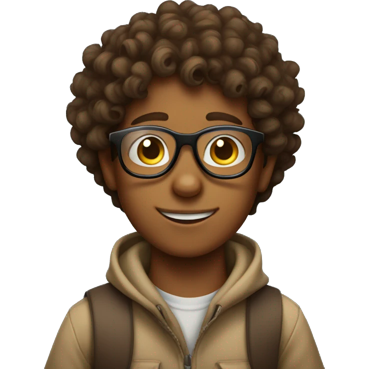 curly brown haired  boy with glasses on top of a kangaroo emoji