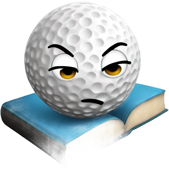 Golf ball looking studious with a book whilst about to be hit by a golf club emoji