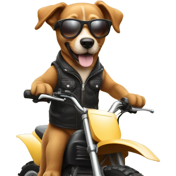 Dog riding a Dirtbike with sunglasses emoji