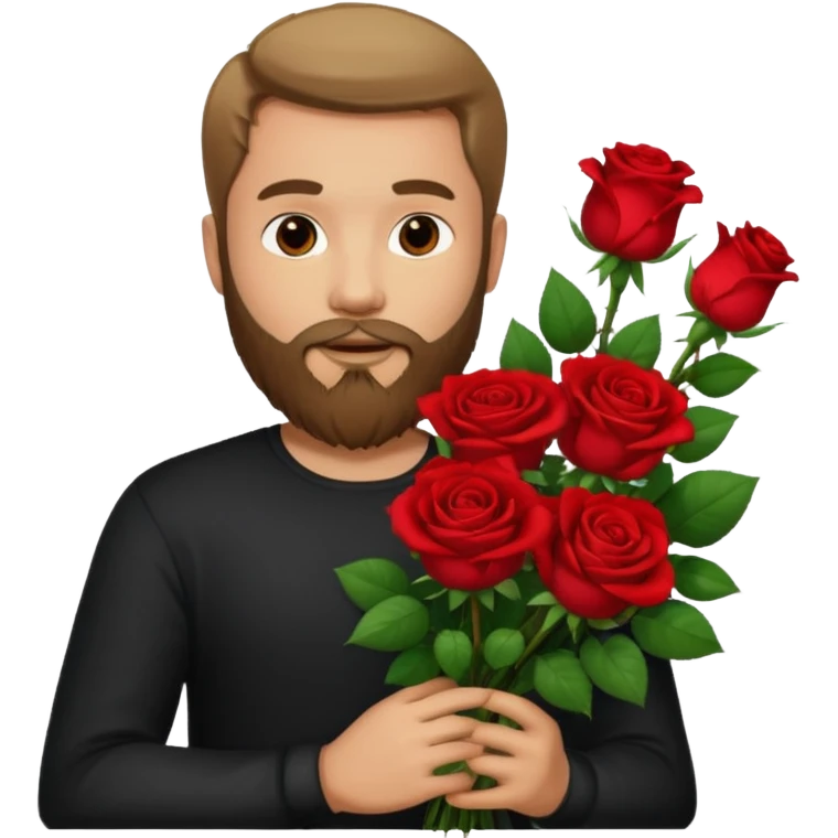 Bearded man holding bouquet of roses emoji
