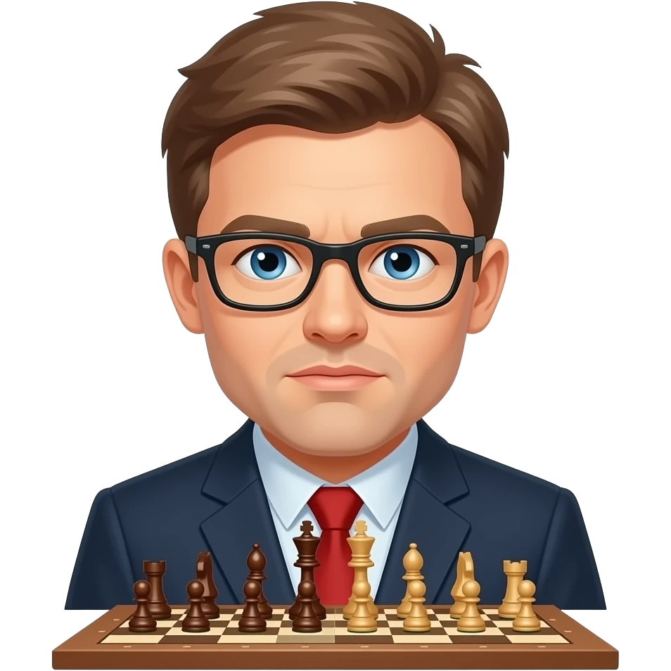Magnus Carlsen che gioca a scacchi, ha una faccia seria emoji