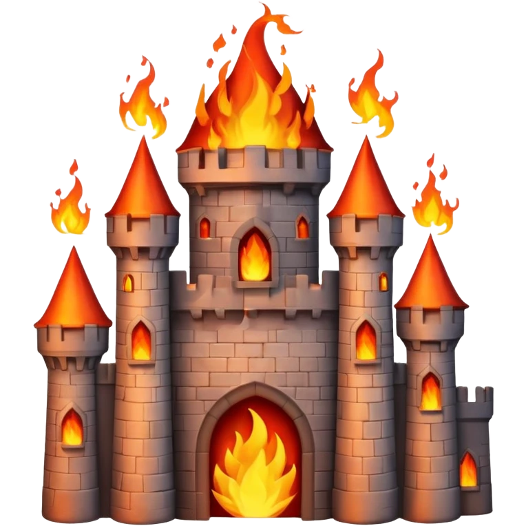 castle in fire, simplified details, emoji style emoji