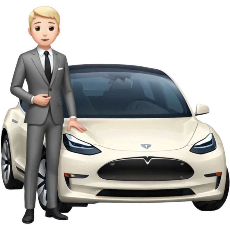 White tesla model 3 with a sleaky physician next to it emoji