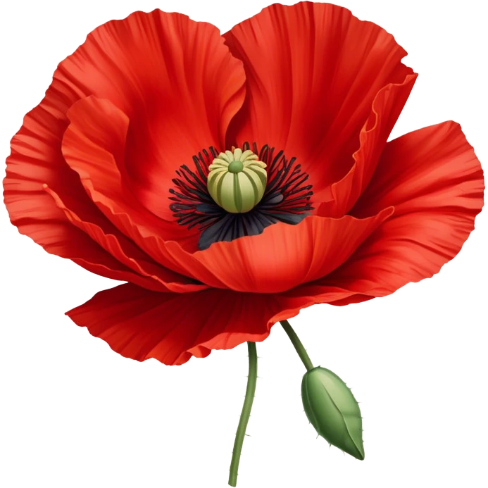 A vibrant red poppy in full bloom, its petals slightly ruffled by the wind. The rich scarlet hue contrasts beautifully with a soft beige linen backdrop. emoji