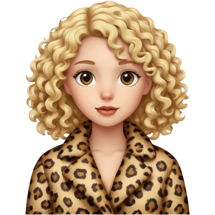 Blonde girl with curly hair in leopard print coat  emoji