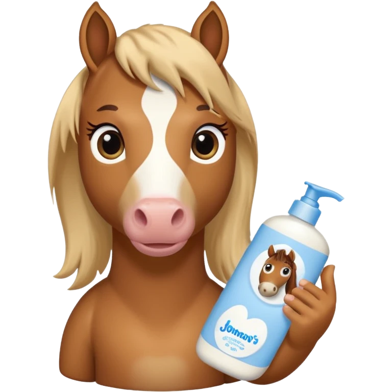 A cartoon horse holding johnson baby body lotion emoji