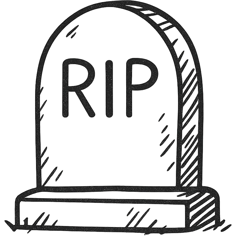 cartoon headstone, outlined with simple lines, light gray emoji
