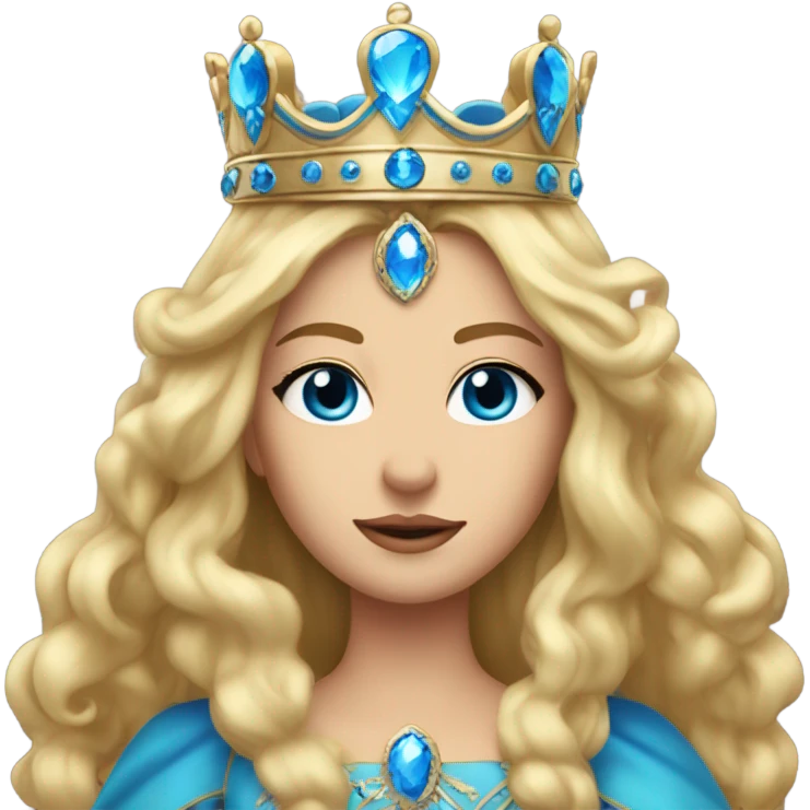 A queen with blonde hair, blue eyes, a crown, and sleek, smooth hair  emoji