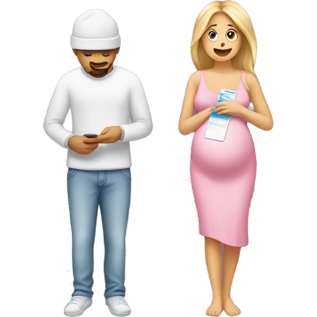 couple looking at pregnancy test emoji